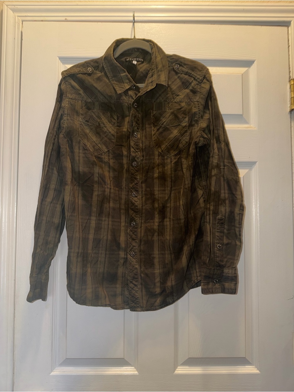 Affliction Men's Olive Plaid Button-Down Shirt